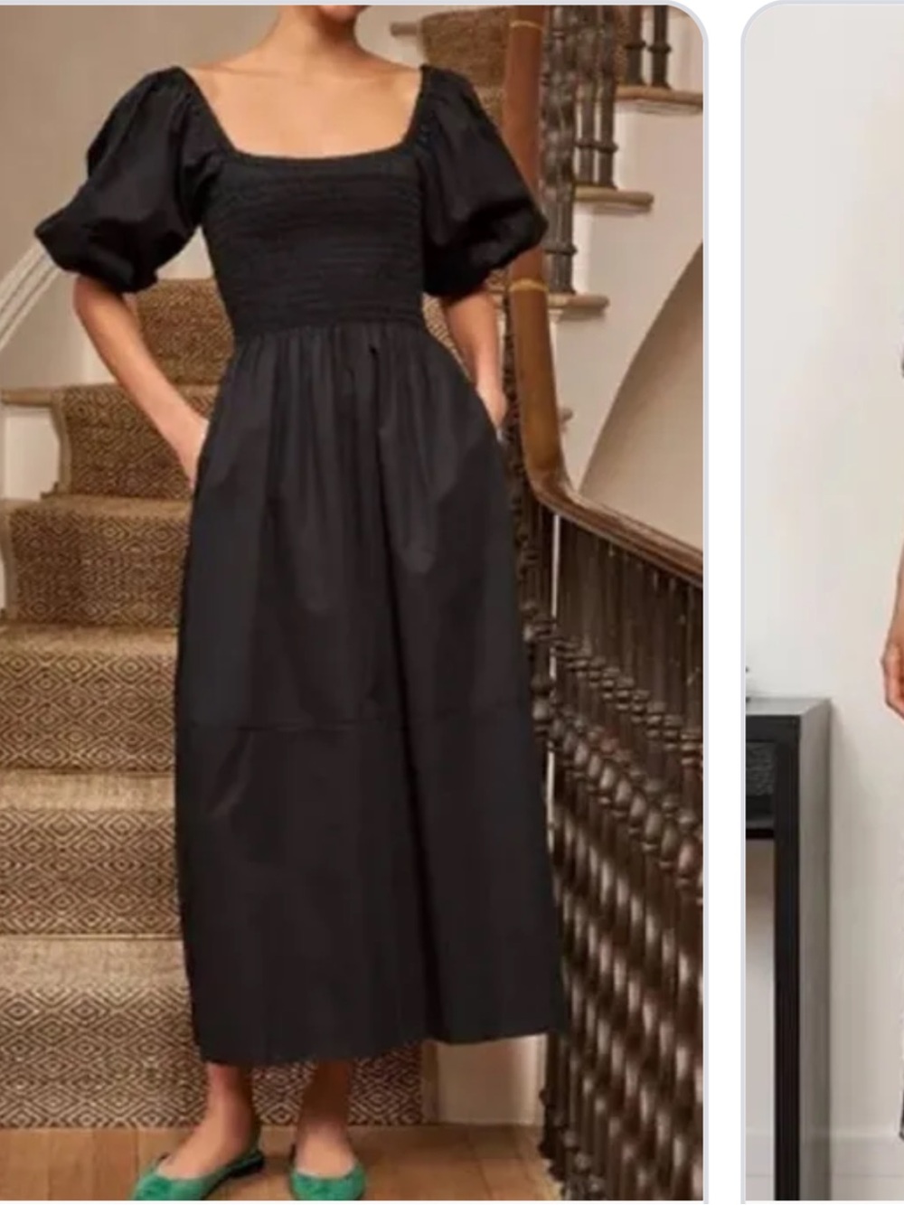 La Ligne daisy Black Puff-Sleeve Square Neck Maxi Dress small
